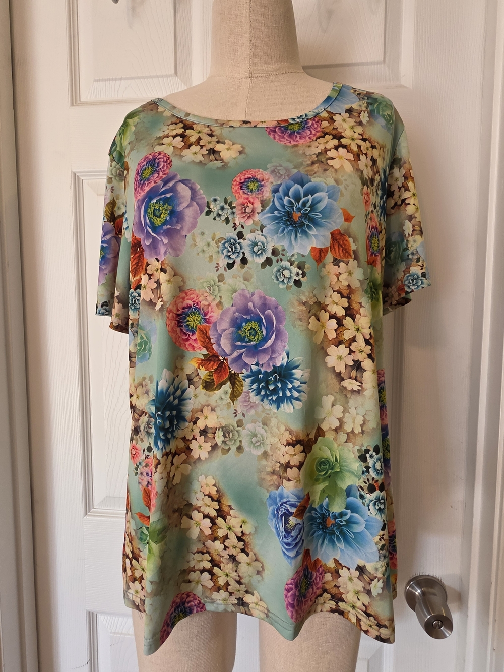 Floral Scoop Neck Top - Mint Multi Size XL